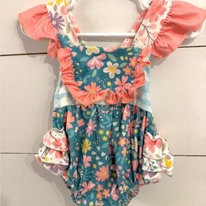 Boutique Floral Ruffle Bubble Romper 3-6M Spring Summer Easter Photo